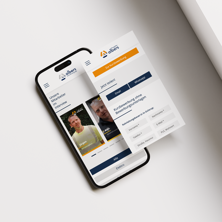 Mockup mit Karriereseite von Albers auf zwei Smartphones