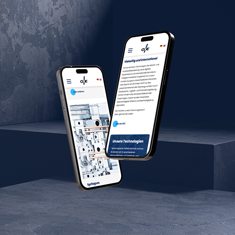 OKE Group Website auf zwei Smartphones