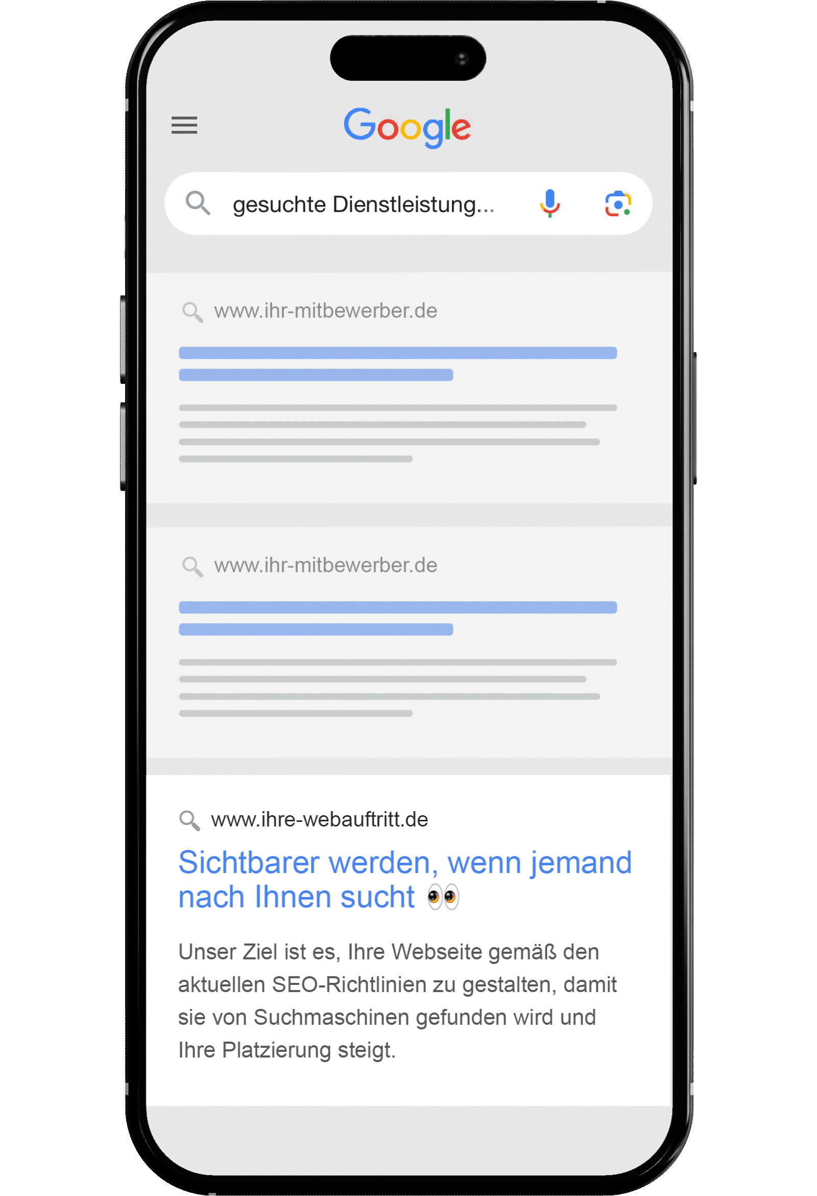 SERPs auf Handy gezeigt