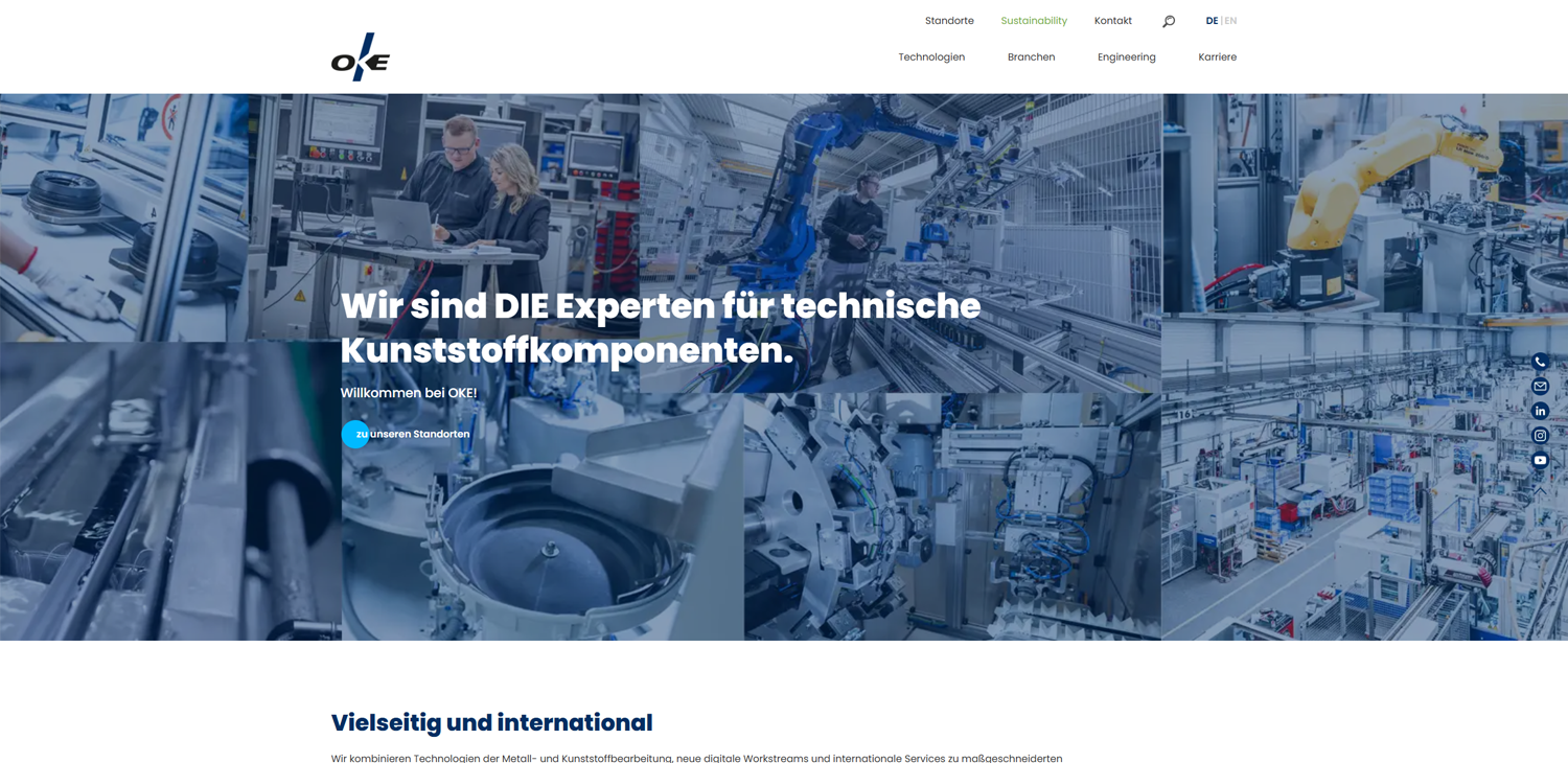 Screenshot der OKE Group Website