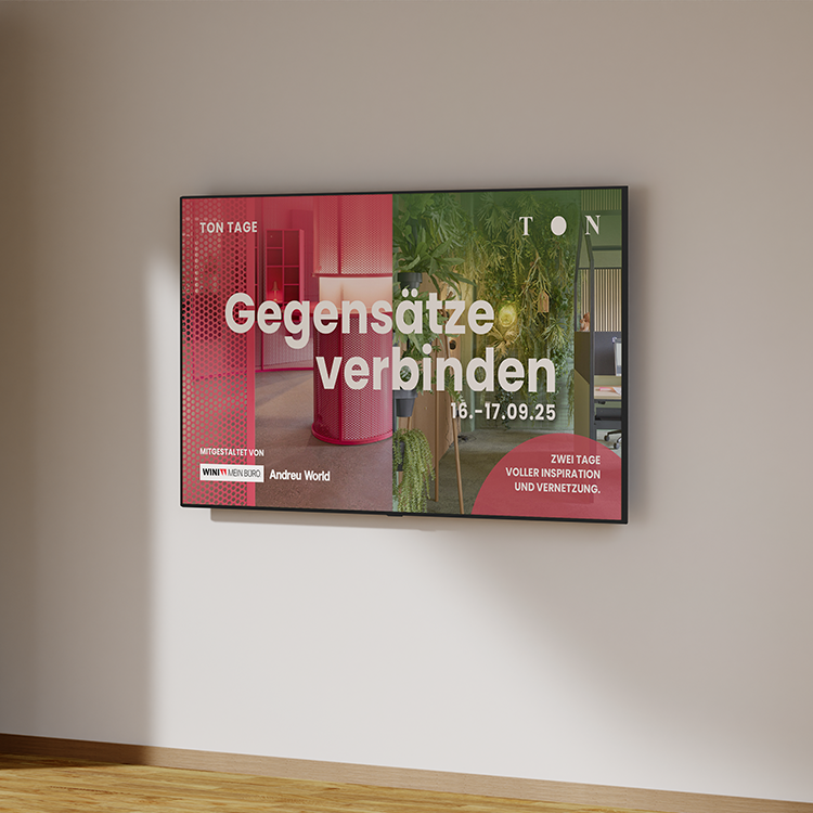 Digitale Werbeanzeige auf Bildschirm mit dem Motto 